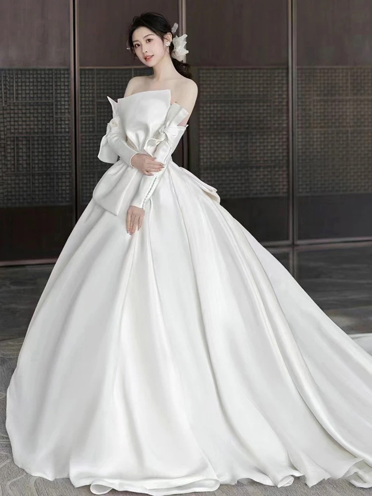 サテン ブ ウェディングドレス ブライダル 2025 メインヤーン シン レトロ お出かけ糸