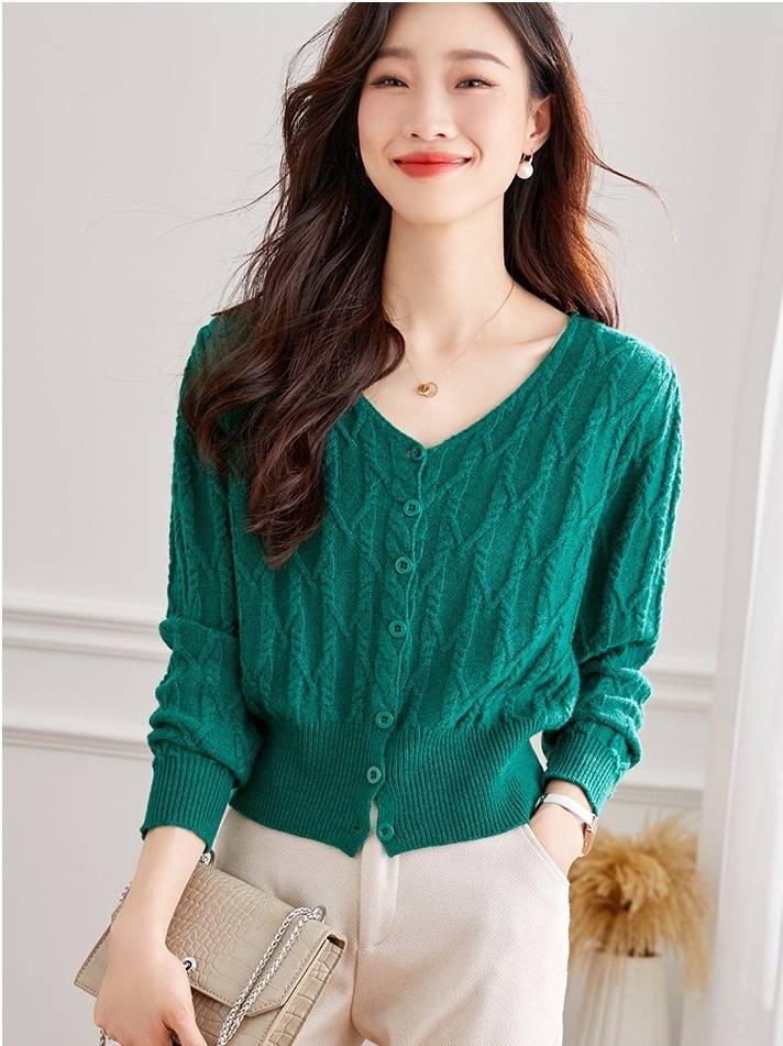 レディース グリーン ウール ニット カーディガン 女性 春 秋 アウターウェア ショール ハイ ウエスト 秋 薄い セーター コート グリーン レッド M L トップス 袖あり かわいい 大人可愛い