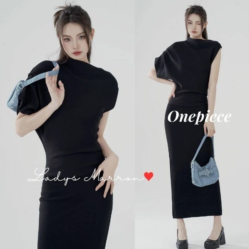 【即納】ニットワンピース 秋冬 黒 タイト ワンショルダー アシンメトリー ニットワンピースロング 冬ワンピースロング タイトニットワンピース リブニットワンピース 黒ニットワンピース 韓国 アシメ