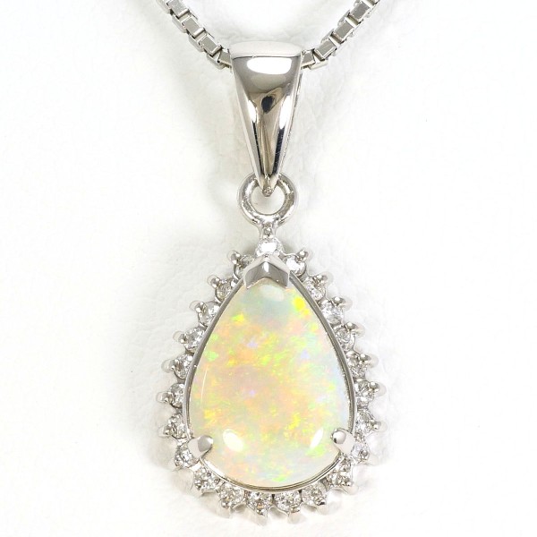 PT900 プラチナ PT850 ネックレス オパール 1.06 ダイヤ 0.15 中古