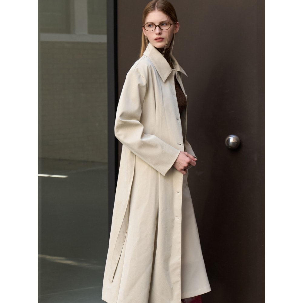 アムールモアレザーフレアコートサンド amr1928