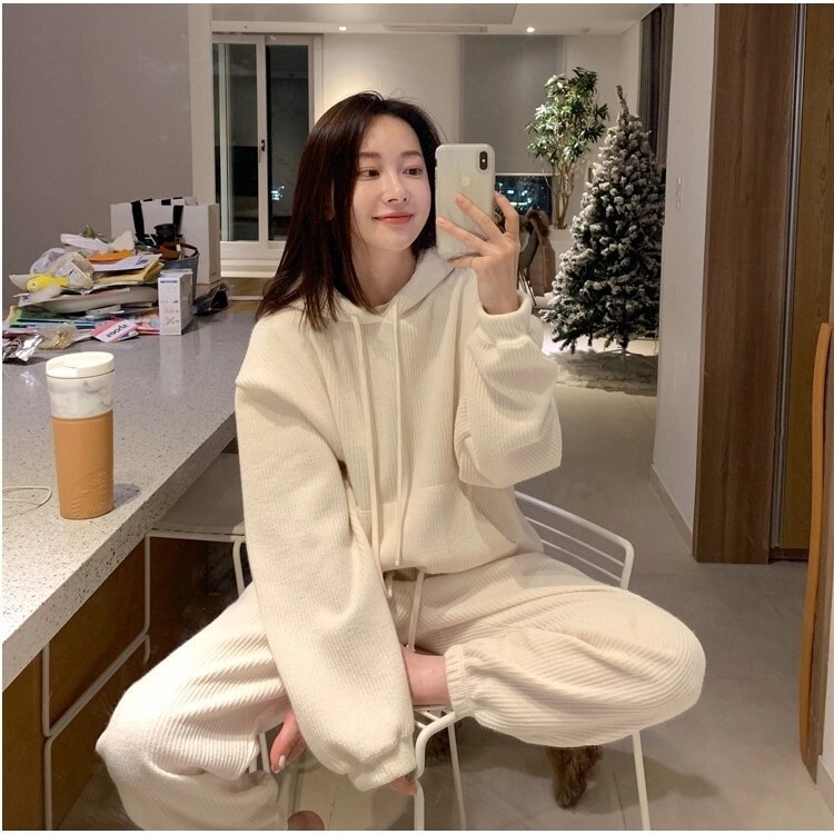 2点セット 上下セット ツーピース フーディ パンツ トップス ボトムス アプリコット 冬 綿 ルーズ フード付き セーター カジュアル スポーツ S M L XL 2XL プルオーバー パーカー 8,245円