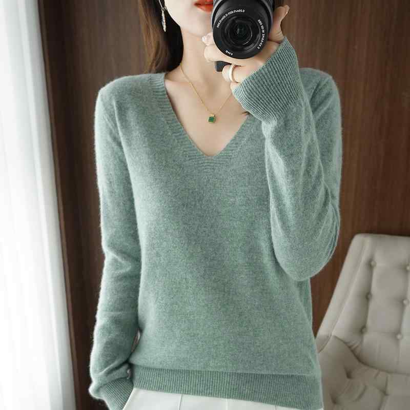 ファッション 服 オシャレ カワイイ シンプル 大カワイイ サイズ 婦服 秋 セーター Vネックプルオーバー ニット シャツ