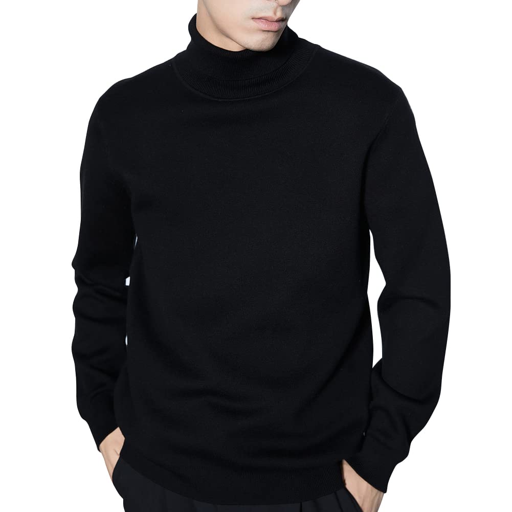 [Erinotto] タートルネック メンズ トップス インナー セーター 冬 ニット 長袖 大きいサイズ インナータートルネック オシャレ ニットセーター メンズセーター (2XL, ブラック)