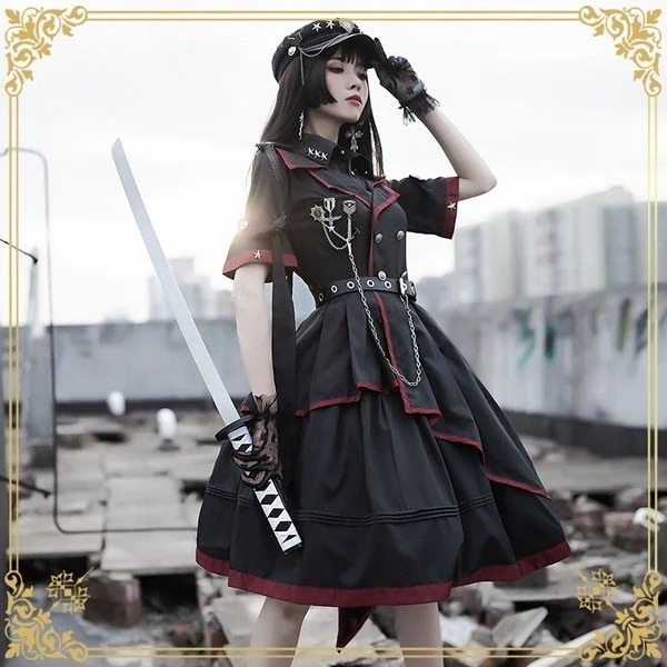 ロリータ軍服ワンピースゴスロリセーラー服ロリ制服学生服萌え萌え少女ウェアレディース二次元ドレス学園祭文化祭イベント可愛い