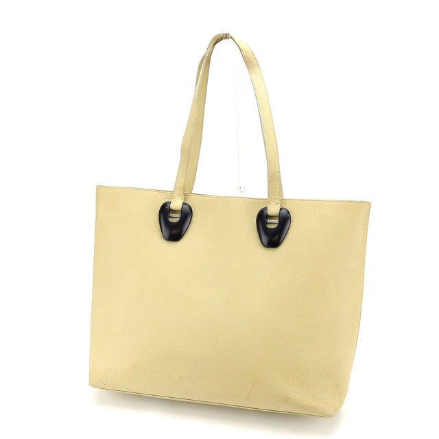トートバッグ ショルダーバッグ ロゴプレート ベージュ ブラック 中古