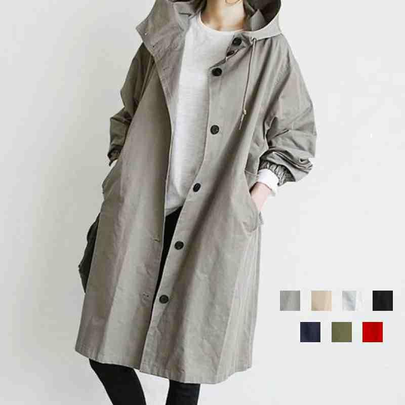 【高級品質!】ファッション 無地 長袖 フード付き ポケット アウター ゆったり マウンテン パーカー トレンチコート