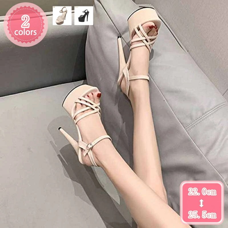 777円OFFクーポン オープントゥ サンダルス 痛くない クロスストラップ 結婚式 レディース プラットフォーム ハイヒール14cm ストラップパンプス キャバ ピンヒール キャバサンダル 二次会