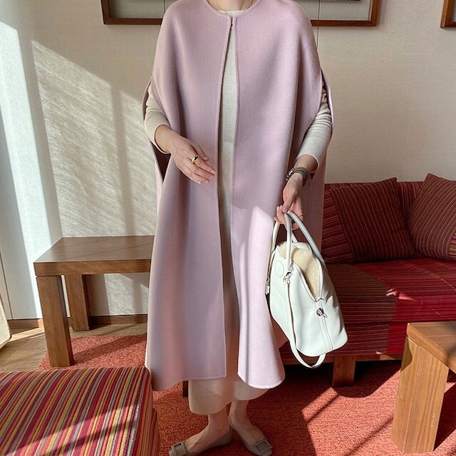 レディース ロングノースリーブ ケープコート ポンチョ オープン コート ロングコート ジャケット アウター 大人可愛い ママコーデ ママファッション 韓国系 オルチャン 人気 トレンド 新作 20代