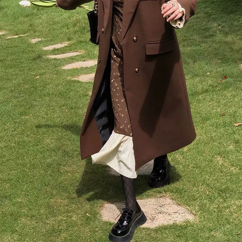 新しい 韓国版 レトロ ラシャコート ミドル丈 カジュアル 百掛け ロングチェスターコート