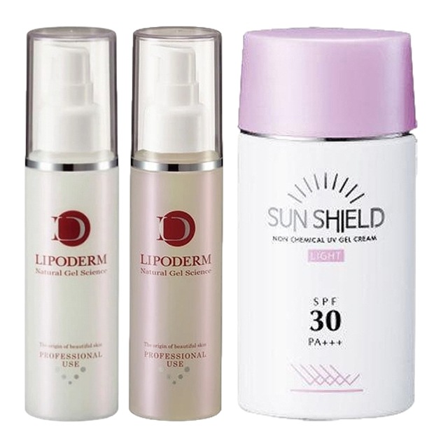 ラシンシア スーパーエッセンス２種/ セラミドCE 100ml +ビタミンC誘導体VC 100ml +サンシールドゲル 55ml ライト　SPF30 PA+++のセット