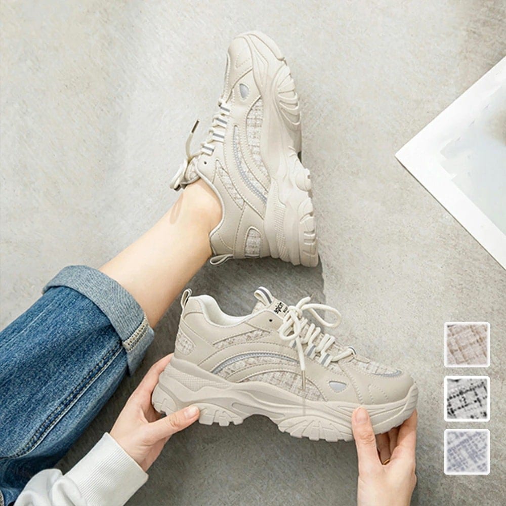 ダッドスニーカー レディース 韓国風 厚底 履きやすい 人気靴 厚底スニーカー 白 リフレクター通学靴 5,457円