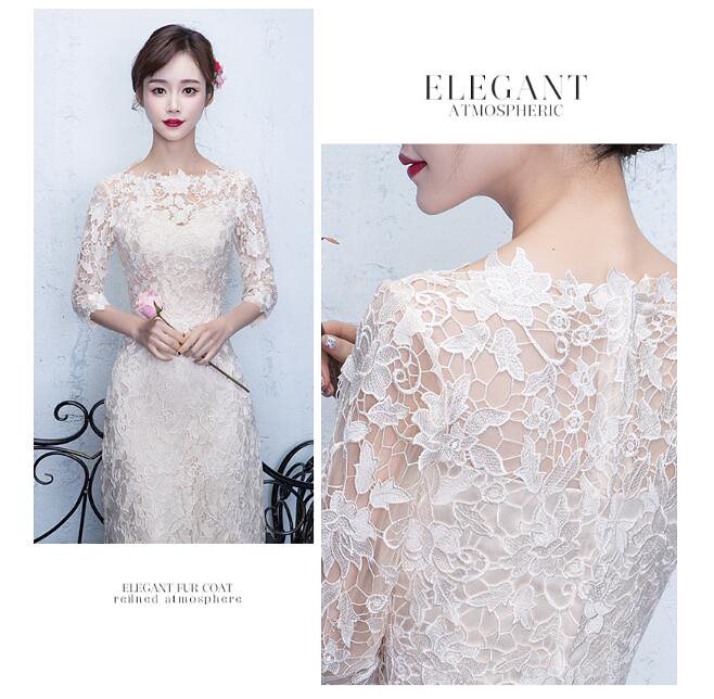 袖あり レースミモレ丈ドレス ロングドレス お呼ばれドレス パーティードレス レースドレス 二次会