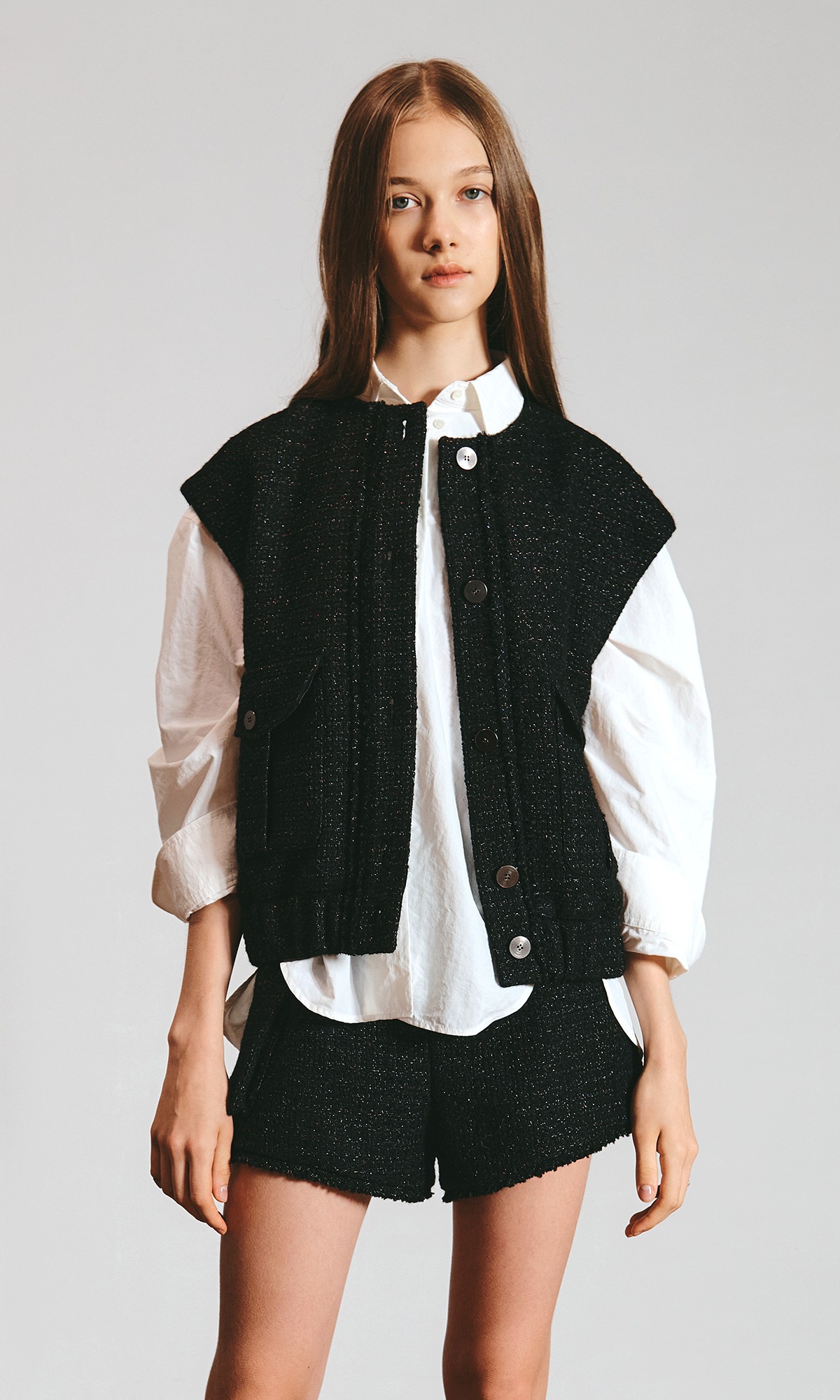【J.CHUNG】 BELLEZA TWEED VEST : BLACK