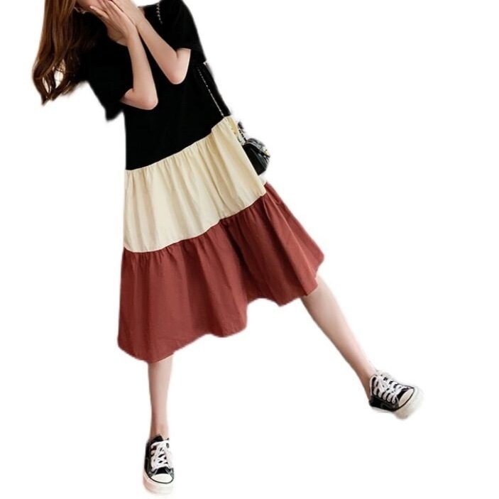 ３色サマーワンピース 妊婦さん 大き目 Aラインワンピース 半袖 人気 ギャザーワンピース カジュア