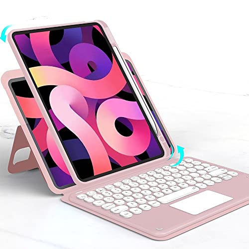 ピンク iPad 第10世代用 キーボード ケース 縦置き タッチパッド付き 丸型キー 背面カバー 取り外し可能