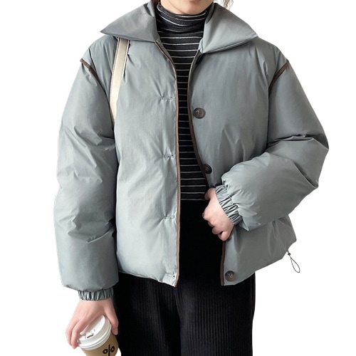 デザイン感インパクトカラーレトロな開襟ショート綿入れ女性冬のゆったり羽毛綿保温コート