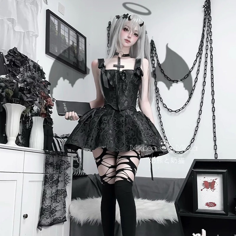 ハロウィン コスプレ ハロウィ30%までに制限ン サスペンダー フィッシュボーン トップス スカート
