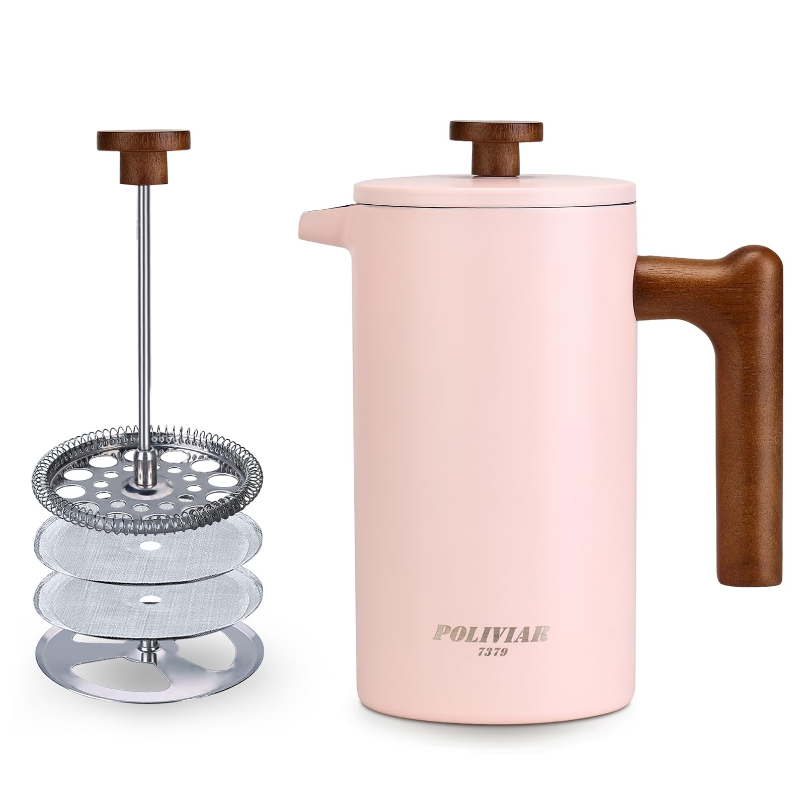 POLIVIAR フレンチプレス 1L コーヒープレス 真空断熱 保温 コーヒーメーカー french press ステンレス製 カフェプレス