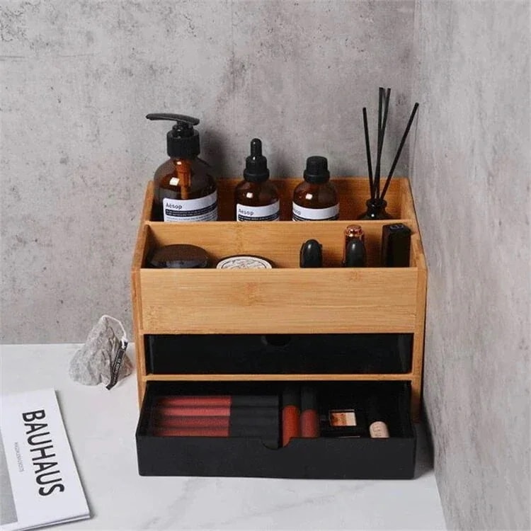 【超お得1つ買うと10個もらえる】スタイル 収納ボックス 竹 スキンケア用品 化粧品 引き出し 卓上 仕切り付き ジュエリー アロマテラピー ヘッドストリング 小物1784