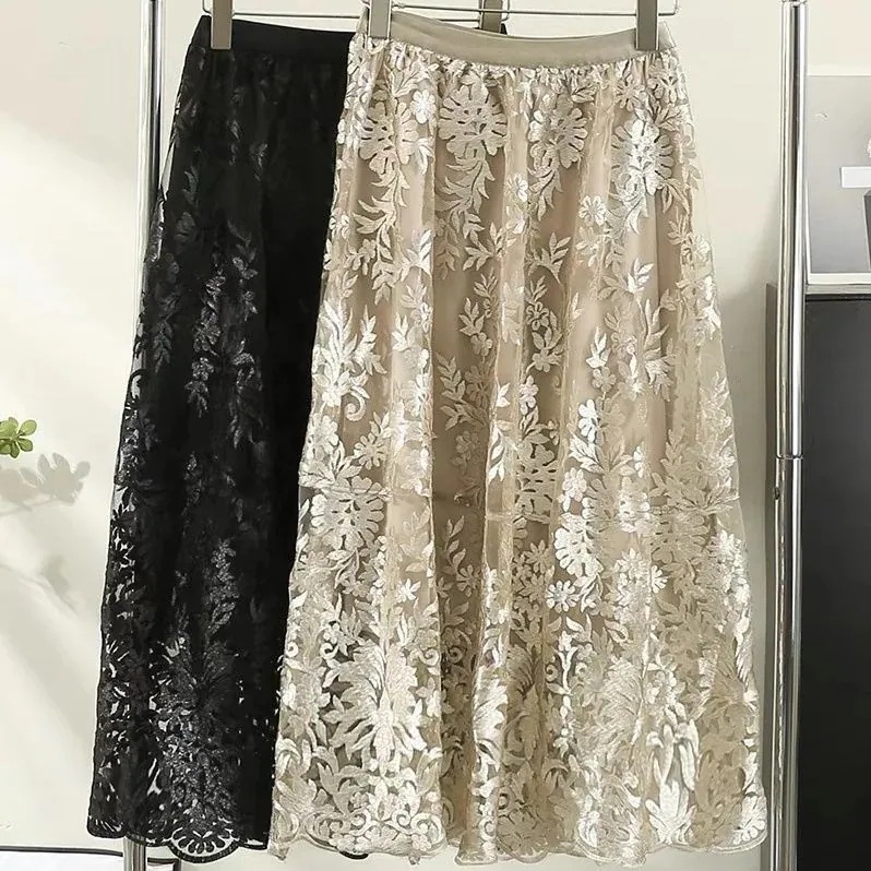 プリーツスカート 脚魅せミニスカート フレアスカート 2025 夏 新作 重工刺繍スカート ルスカート ミディアムスカート 百掛け 韓国ファッション 4,775円