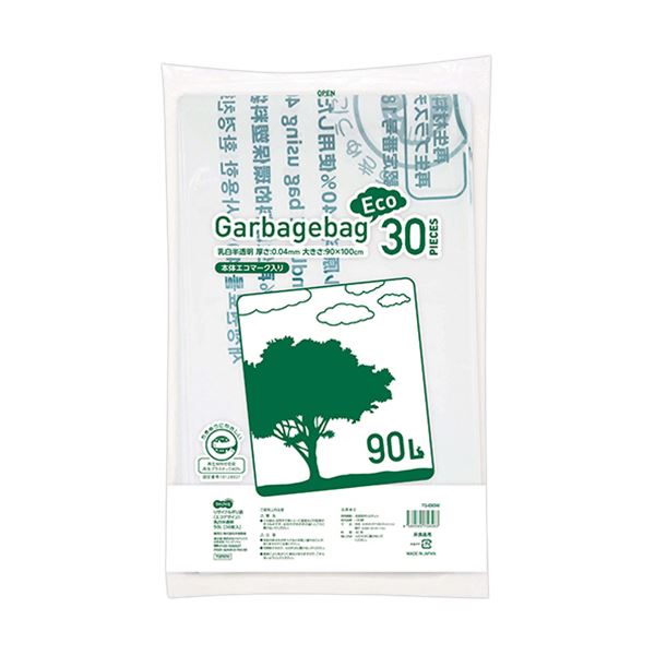 （まとめ）TANOSEE リサイクルポリ袋（エコデザイン）乳白半透明 90L 1パック（30枚）5セット
