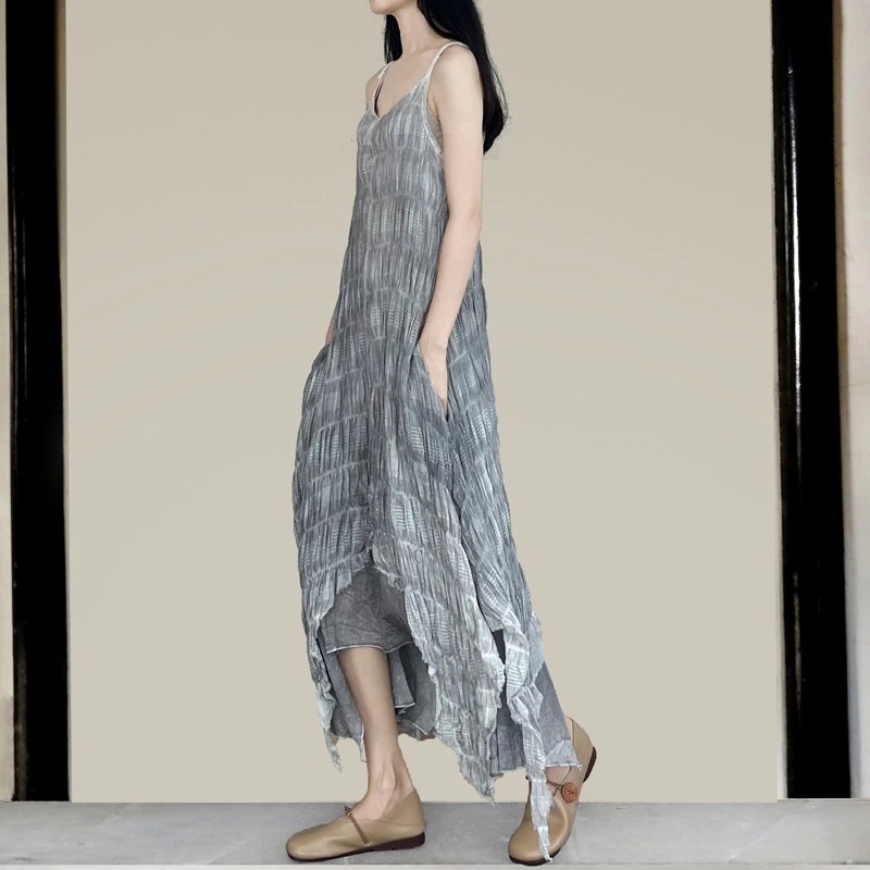 期間限定 自家製草木染めミニマリストイレギュラースプライシングスカートレトロスリムサスペンダースカート全2色 スペースグレイ ダークカーキ サイズ r n200