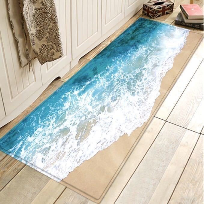 輸入品/40×120 海 玄関 マット キッチン ラグ フロア 波 サーフィン マット サーフ ハワイ ダイビング 砂浜 ビーチ 自然 海岸 マリン 青