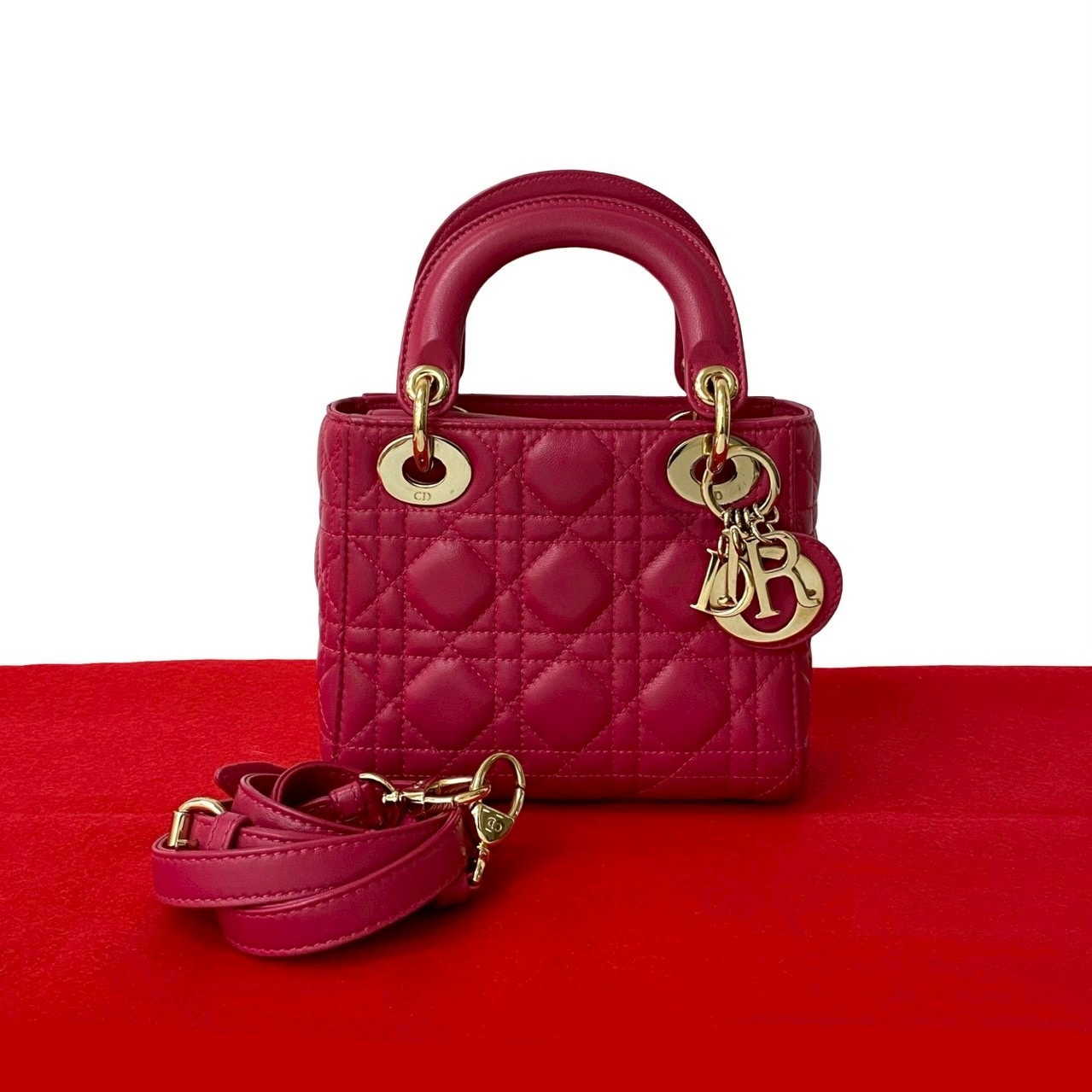 レディディオール カナージュ ステッチショルダーバッグ レザー ピンク 30510