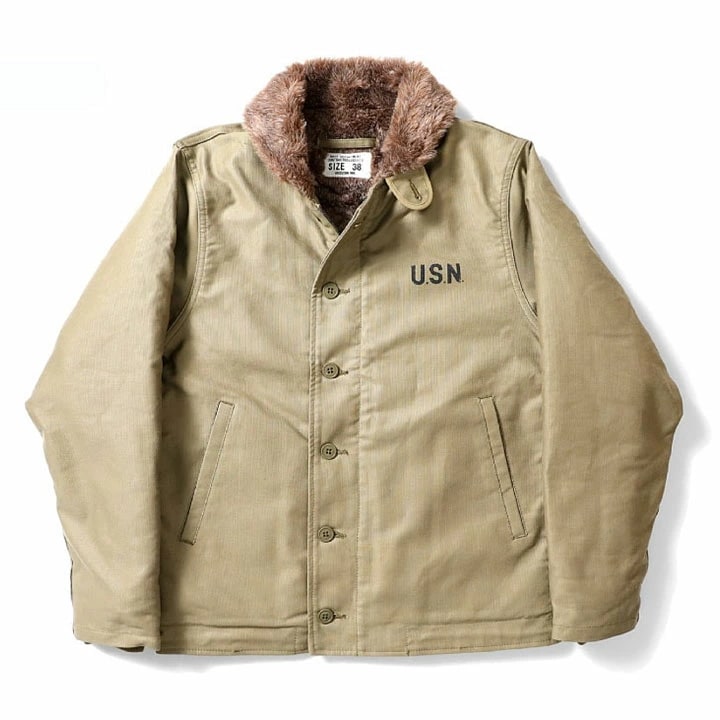 HOUSTON アウター タイト 日本製 U.S. NAVY N-1 DECK JACKET N1 デッキジャケット 甲板作業員用 長袖 フェイクファージャケット