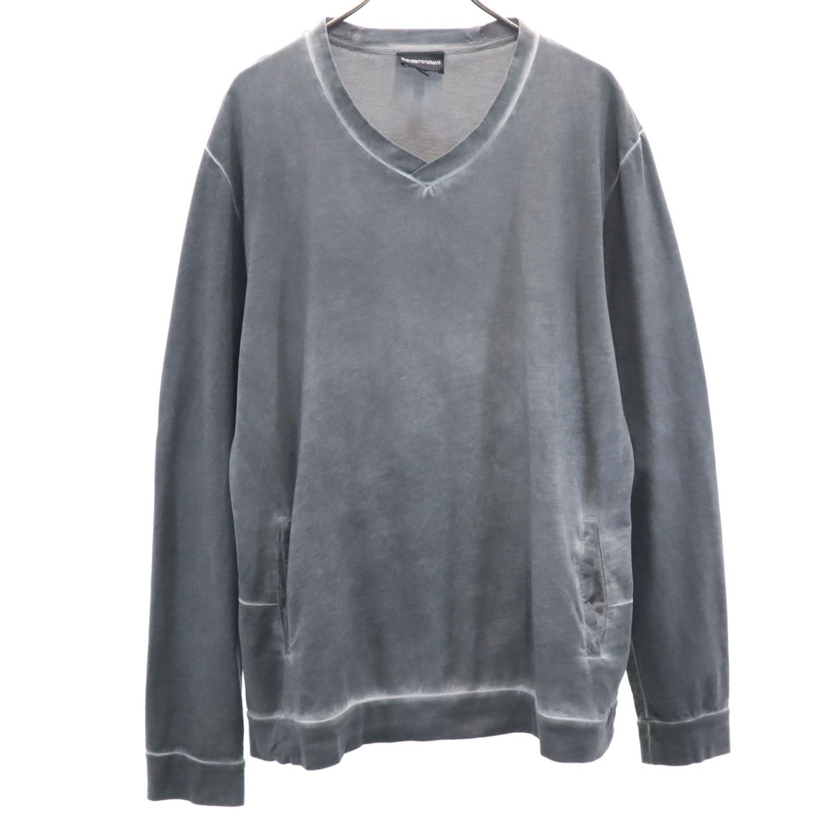 長袖 顔料加工 カットソー XXL グレー ビッグサイズ メンズ 古着