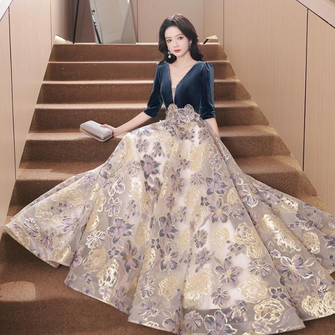 フォーマルドレス ロング丈ワンピース お嬢様 お花嫁ドレス 可愛い 花柄 パーティードレス レディースドレス きれいめ ワンピース 成人式ワンピース ウェディングドレス ファスナー 着瘦せ 大きいサイ