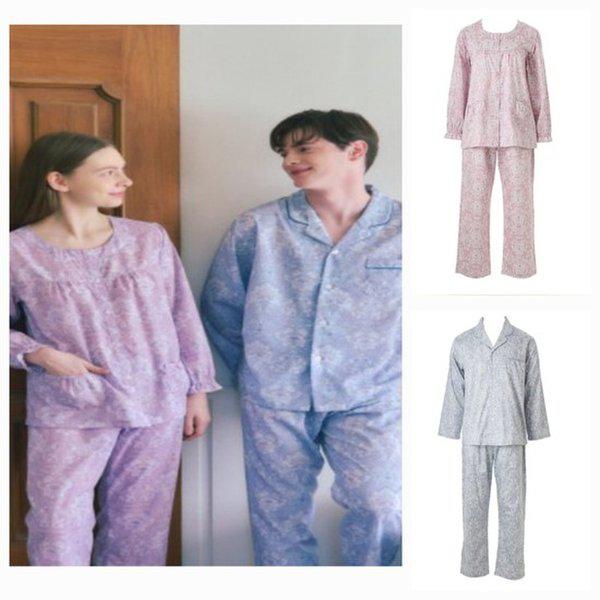 ブラックラベル)洗練された高級感のあるプレミアム綿100数花柄カップルパジャマD_J(VPAA208M)