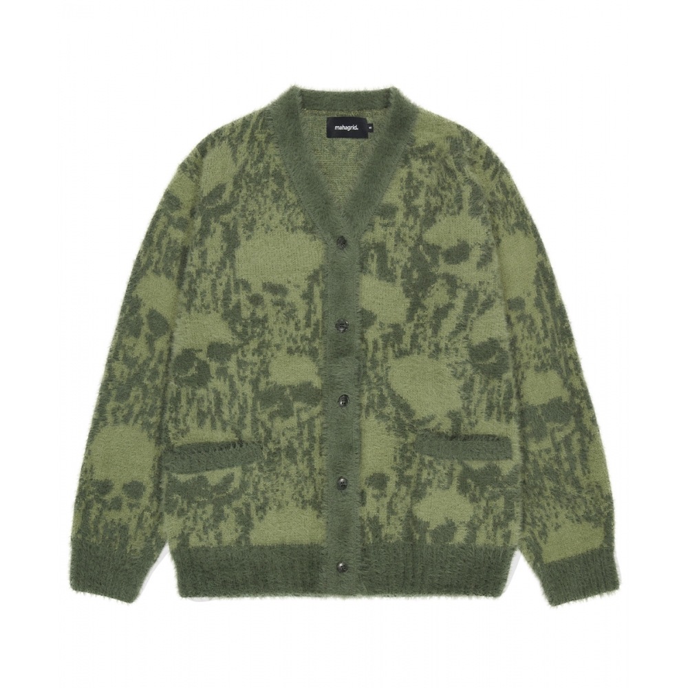 マハグリッドスカルロックヘアリーニットカーディガンオリーブ (MG2DFMK682A)