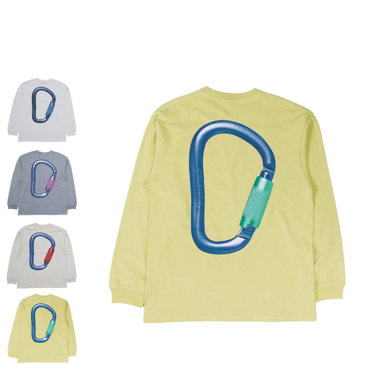 Tシャツ 長袖 ロンT カットソー カラビナ メンズ レディース ホワイト グレー ベージュ イエロー 白 G4SU-T082