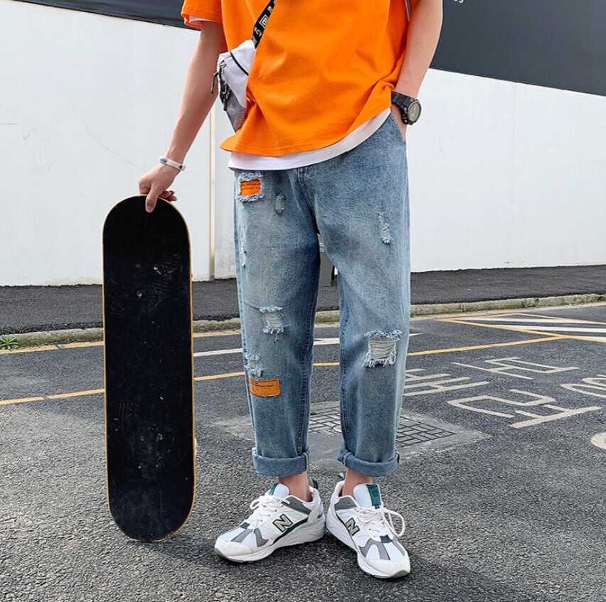 ボトムス パンツ ズボン ストレートパンツ ジーンズデニム Gパン 9分丈 アンクル丈 ゆる ブルーデニム カラーデニム シンプル カジュアル ワイルド クール 無地 春 夏 秋 冬