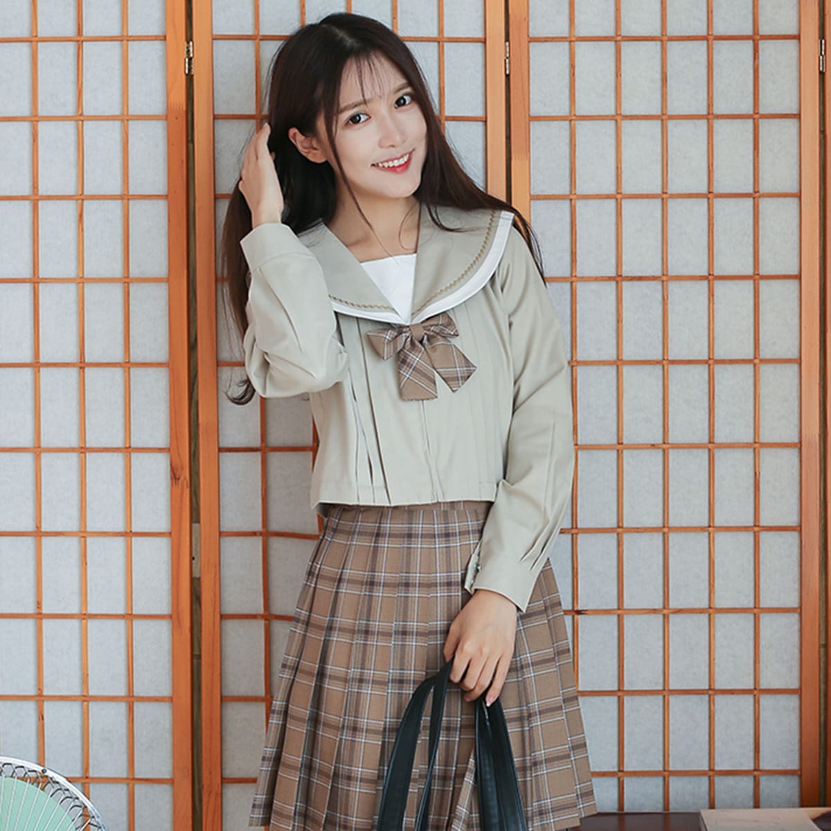 通勤セーラー服日系JK正統コスプレ半袖無地セーラースーツ本格制服 ハロウィン 仮装 ブレザー グレンチェックスカートロリータ学生服プリーツロングスカート学院風 ペア コス清楚2本襟