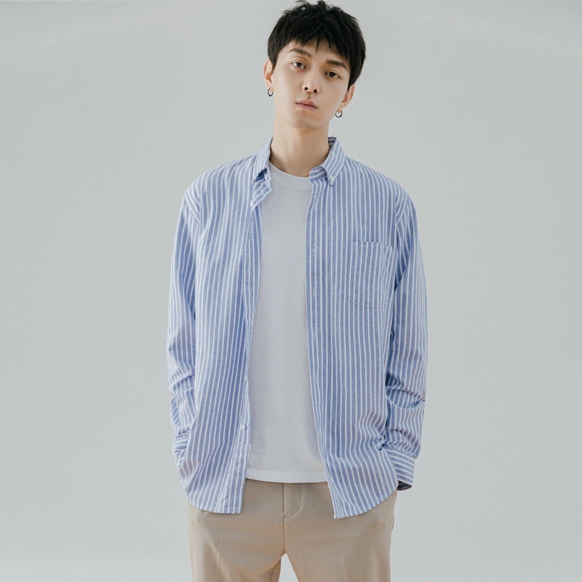 ブラウス メンズ 長袖 韓国 2025春秋シャツメンズトレンド縦縞トップス長袖ブラウスジャケット メンズファッション アウター オフィス シャツ
