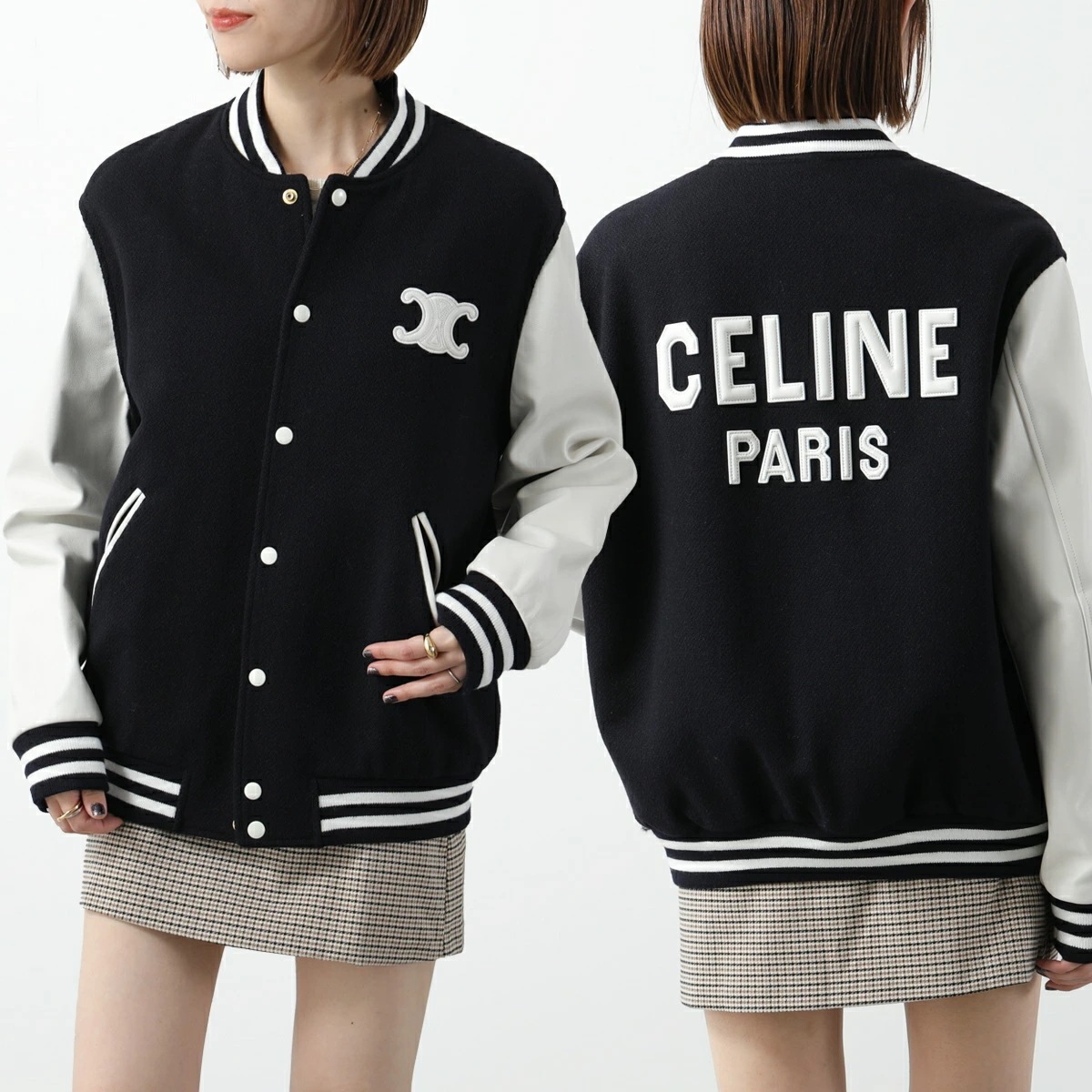 CELINE セリーヌ スタジャン 896C2V29V.07MR レディース テディジャケット ボンバージャケット ブルゾン レザー ロゴ トリオンフパッチ