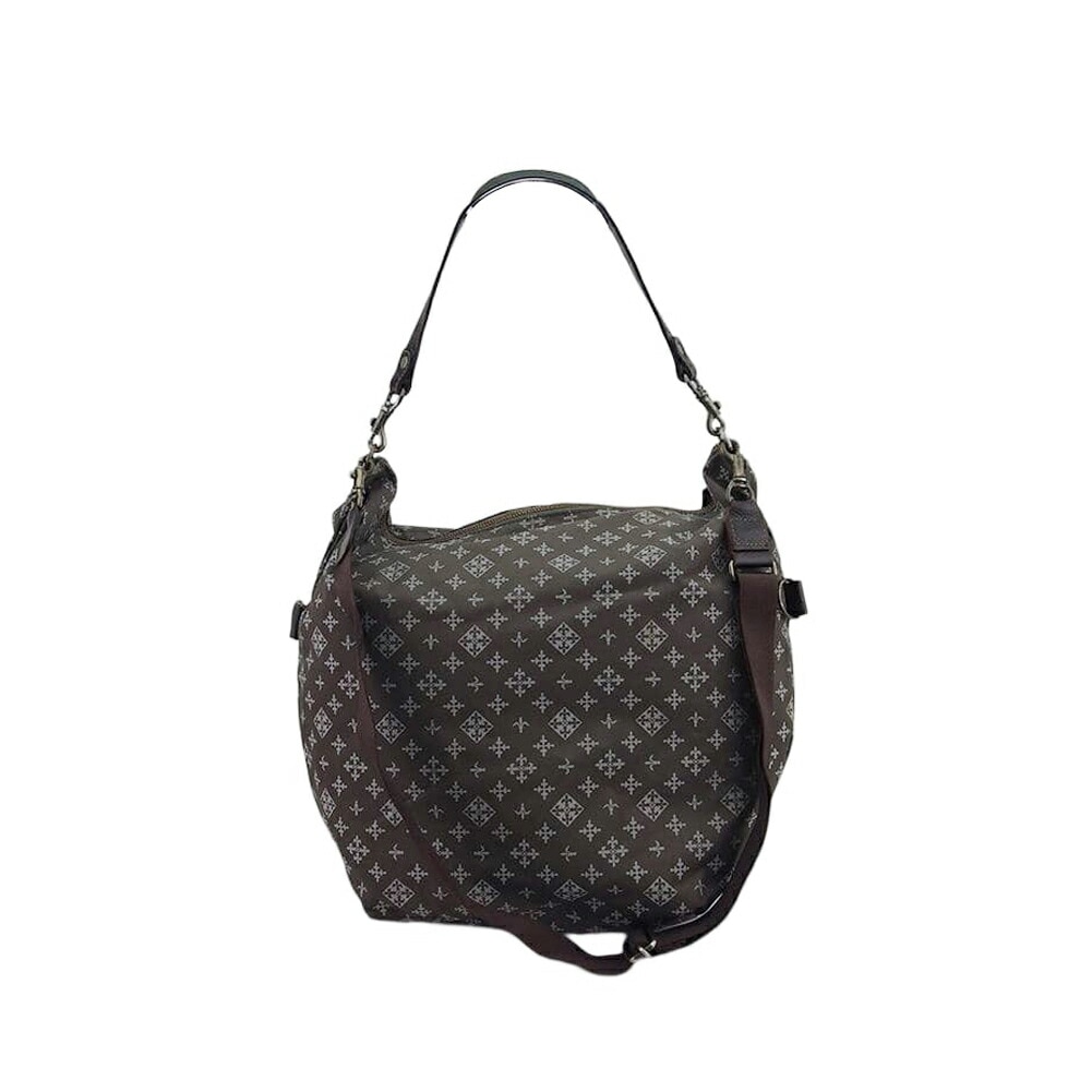 【中古】 ラシット 2WAY ショルダーバッグ 斜めがけショルダー バッグ レディース メンズ モノグラム 柄 グレー 灰色 ブラウン ナイロンキャンバスレザー russet T22271