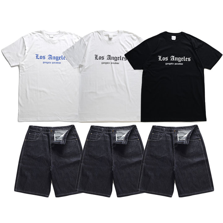ACE FLAG 上下セット 半袖 Tシャツ デニム ハーフパンツ 上下 全3種 大きいサイズ エースフラッグ セットアップ LA ビッグシルエット Los Angeles