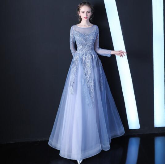 パーティードレス　ロングドレス　長袖　合唱団　ワンピース　結婚式　発表会　着瘦せ　披露宴　大きいサイズ　ステージ