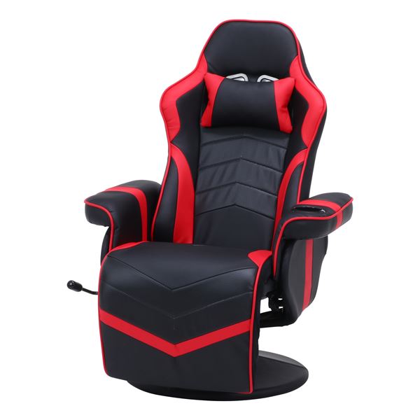 ゲーミングチェア リクライニングチェア 約幅84cm ブラック×レッド ドリンクホルダー 肘付き 合皮 ハイバック リビング 組立品