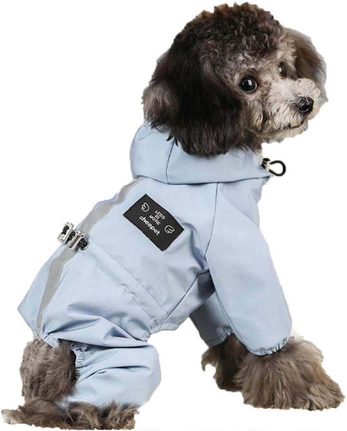 ペット用レインコート ポンチョ 防水 小型犬中型犬対応 軽量 帽子付き (ブルー, M)