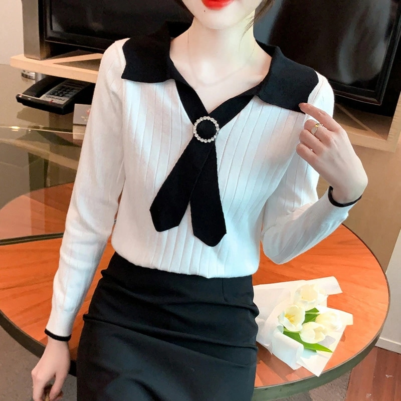 クーポン ニット リブニット 薄手 レディース トップス セーター プルオーバー カットソー 長袖 Vネック おしゃれ かわいい ビッグシルエット トップス ラペル アウター Vネック ストライプ柄