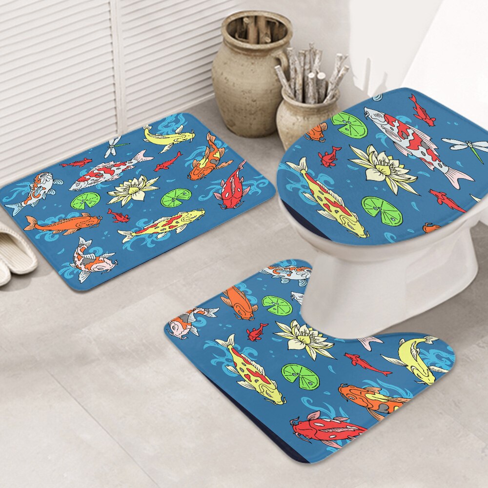 3ピースバスラグセット 鯉-魚-日本人-コイ お手入れが簡単 ノンスリップ 耐久性 5,223円