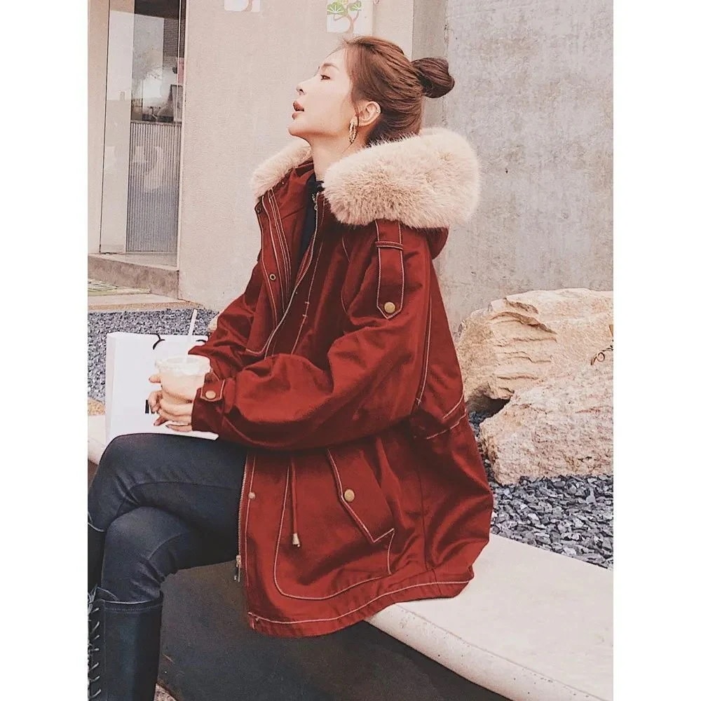 冬新作日系ダウンコットンジャケット パイクジャケット コーデュロイ こうぐふう 裹起毛厚手 セミロング 厚手ジャケット 韓国版はデザイン感がしている レトロ 流行り 百掛け 快適 ウエスト引き