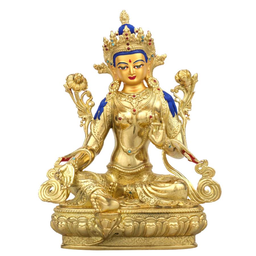 緑の多羅菩薩像菩薩チベット純銅金箔家崇拝5インチ7インチ10インチ観音仏の装飾品 10inch