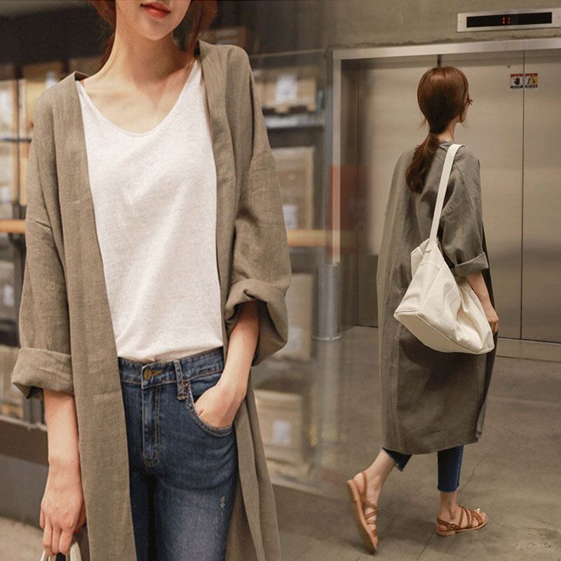 春コート ロングカーディガン 綿 麻 l スプリングコート ロングシャツ シャツ カーディガン レディース トップス 通勤 大人 カジュアル 大きいサイズ ゆったり 日焼け 紫外線対策 普段使い