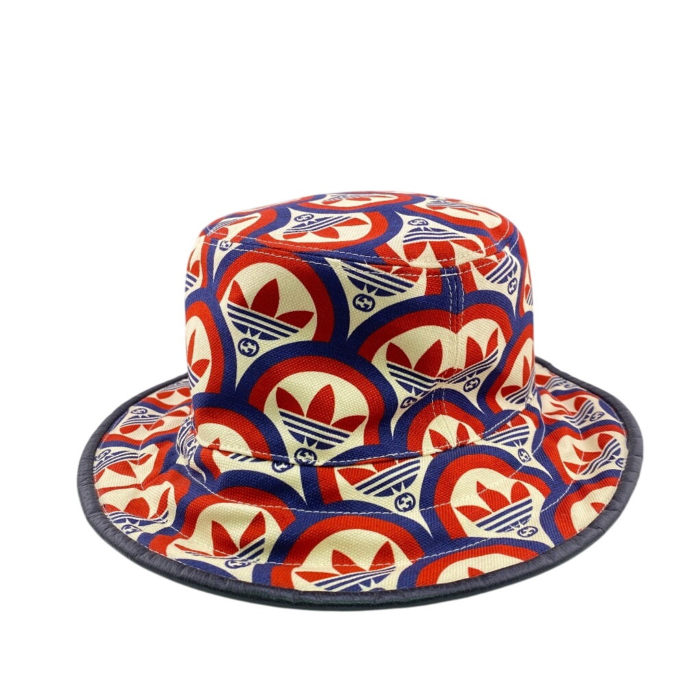 696476 GGキャンバストレフォイルバケットハット GUCCI×adidas コットン ハット レッド メンズ